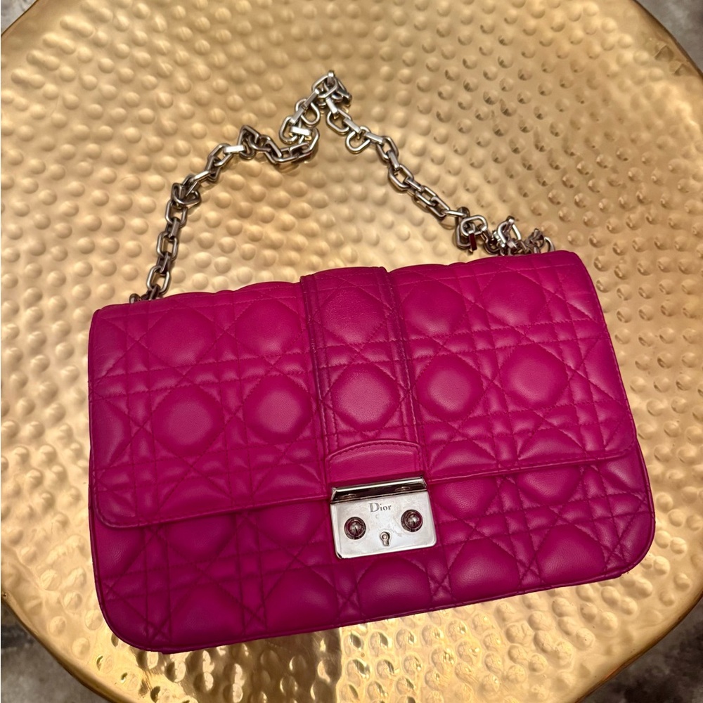 Dior Fuchsia Quilted Shoulder Bag with Chain Strap